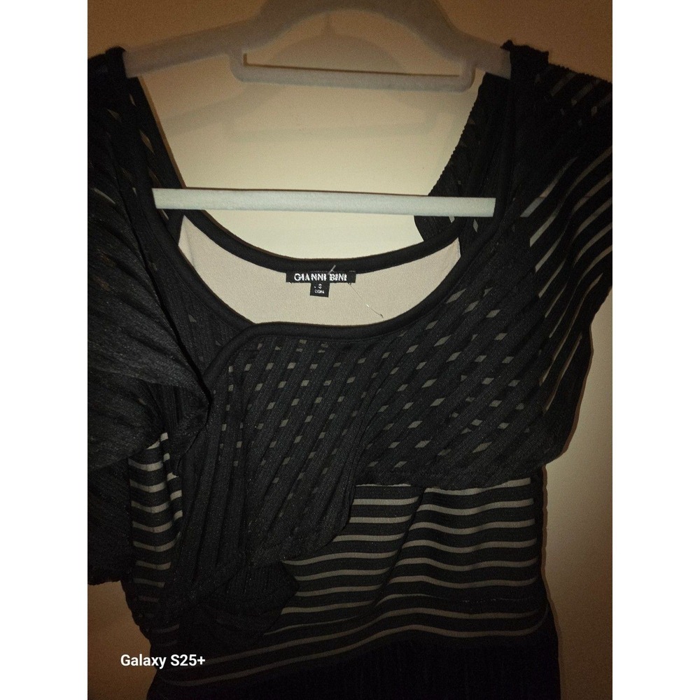 Gianni Bini Black White Striped Ruffle Mesh Sleeveless Dress Size Small - Picture 3 of 3